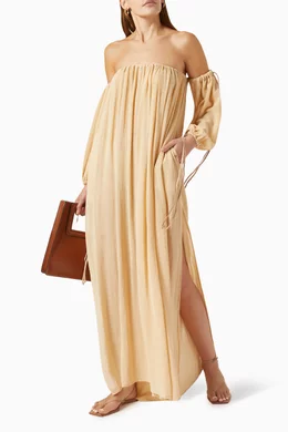 【CARAVANA】kikab オフショルダー cotton-gauze maxi ドレス Buy Caravana Neutral Kikab Off-shoulder Maxi Dress in Cotton