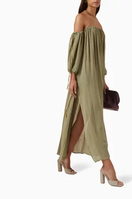 Buy Caravana Green Kikab Off-shoulder Maxi Dress in Cotton-gauze For Women  Online | Ounass Oman