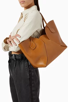 Buy Hereu Brown Medium Sepal Handle Tote Bag in Leather For Women