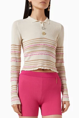 Buy Jacquemus Neutral La Maille Aouro Striped Polo in Knit For
