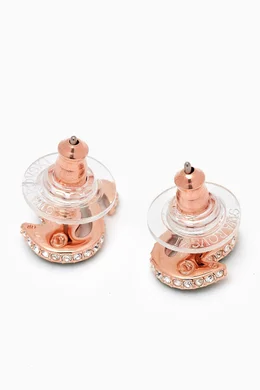 Buy Swarovski Green Iconic Swan Stud Earrings in Rose Gold-plated