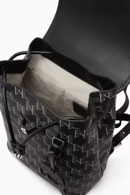 Buy KARL LAGERFELD Black K/Ikonik Flap Backpack in Monogram  display picture 3