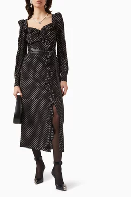 knee length dresses for ladies Alessandra Rich Midi Polka Dot Print Silk Dress  Runway Catalog