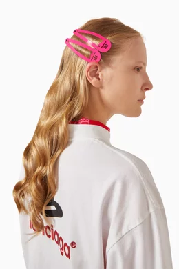 Buy Balenciaga Pink XXL Hair Clip Set in Steel For Women