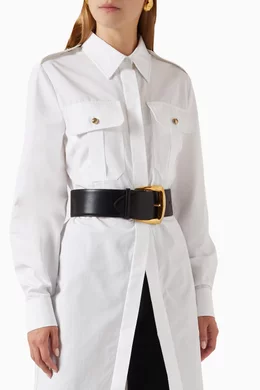Buy McQueen Black Geometric Buckle Belt in Calf Leather For  display picture 2