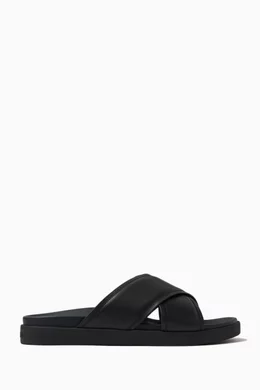 Buy Calvin Klein Black Criss-cross Sandals in Natural Grain  display picture 1