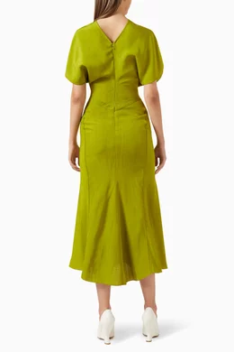 Buy Victoria Beckham Green Gathered Waist Midi Dress in Fluid Viscose  Melange For Women Online | Ounass Oman