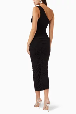 good american one shoulder dress Good American Twist Shoulder Maxi Dress in Carbon