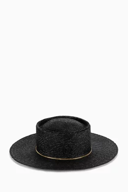 Buy Elisabetta Franchi Black Medium Brim Hat in Raffia For  display picture 1