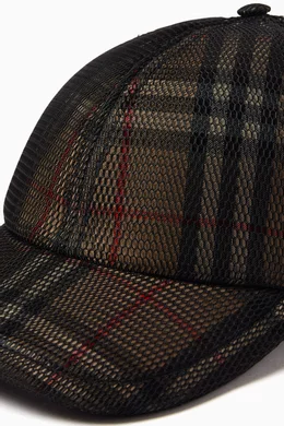 Buy Burberry Neutral Mesh Overlay Check Baseball Cap For Men