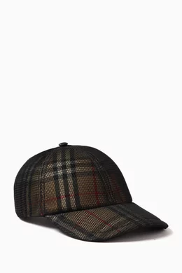 Buy Burberry Neutral Mesh Overlay Check Baseball Cap For Men