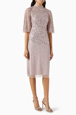 slim fit dress slacks Puffy Sleeve Glitter Midi Dress EU36 / Blueberry main image 1