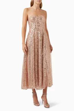 Buy Elle Zeitoune Gold Rana Midi Dress in Beaded-sequins For Women Online |  Ounass Oman