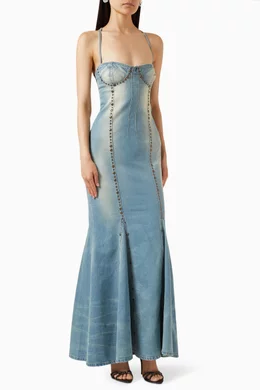 blumarine denim dress Denim maxi dress in blue - Blumarine