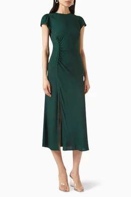 slim fit dress slacks Rent The Breslin Metallic Green Midi Dress By Reformation main image 1