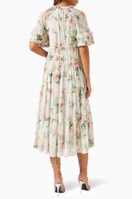 Buy Needle & Thread Neutral Harlequin Rose Dora Midi Dress in Chiffon For  Women Online | Ounass Oman