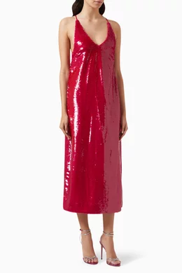 ganni red sequin dress Ganni Red Sequins Cutline Maxi Dress S