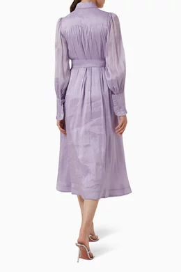 aje purple linen dress Adelie Puff Sleeve Mini Dress-PLUM PURPLE / 4