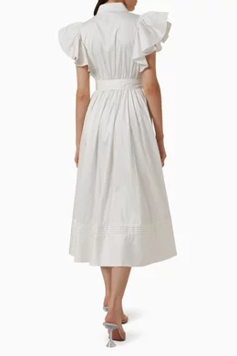 aje kindred frill midi dress Buy Aje White Kindred Frill Midi Dress in Cotton-poplin For Women Online