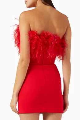 strapless open back dress Red 1920s Spaghetti Strap Feather Fringe Dress