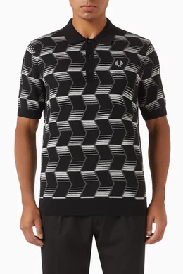 Buy Fred Perry Black Chevron striped Polo Shirt in Cotton knit For Men Online Ounass Oman
