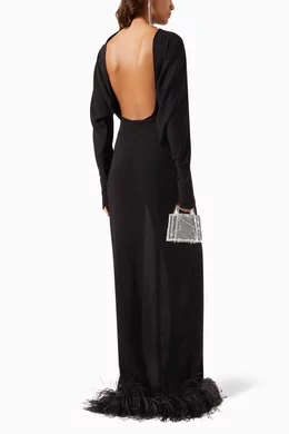 16arlington black feather dress 16Arlington Adelaide Asymmetric Feather Trimmed Crepe Mini Dress -Blac –  THE DESIGNER HIRE SPOT main image 1