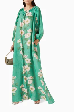 Buy BERNADETTE Green Georgina Floral Maxi Dress in Linen For Women Online |  Ounass Oman