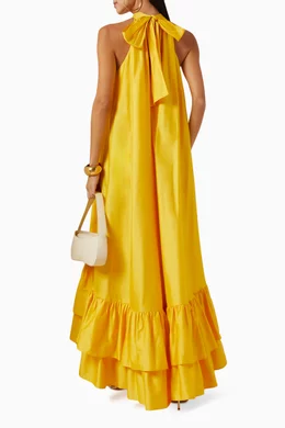 Buy Alice + Olivia Yellow Jovie Halter Ruffled Maxi Dress in Cotton-poplin  For Women Online | Ounass Oman