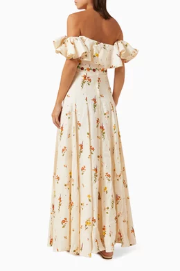 chinese dress ladies Clementina | Cream Floral Print Asymmetric Cape Sleeve Maxi Dress main image 1