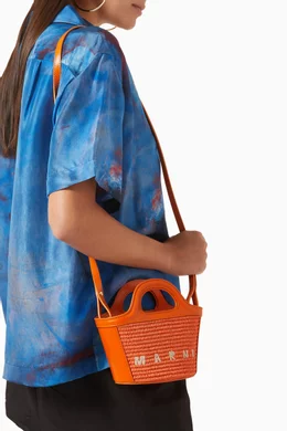 Buy Marni Orange Micro Tropicalia Bag in Leather & Raffia For