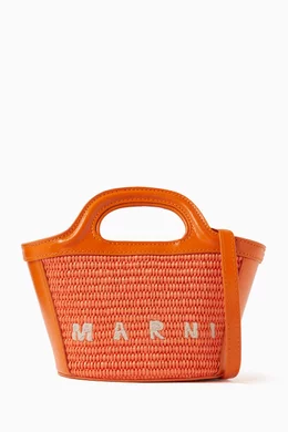 Buy Marni Orange Micro Tropicalia Bag in Leather & Raffia For