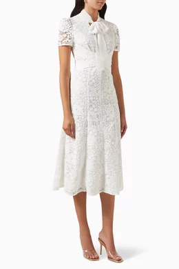 self portrait white cord lace midi dress Cream Cord Lace Bow Midi Dress  self-portrait-US