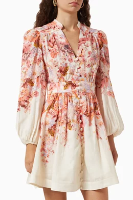 Buy Zimmermann Multicolour Devi Plunge Mini Dress in Linen For Women Online  | Ounass Oman