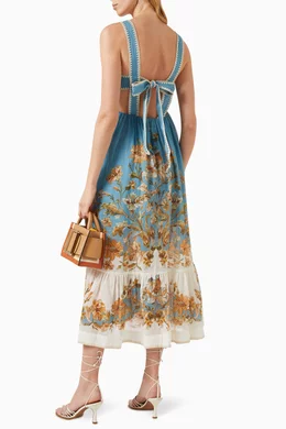 knee length dresses for ladies Zimmermann Chintz Wrap Midi Dress Blue Daisy Floral main image 1