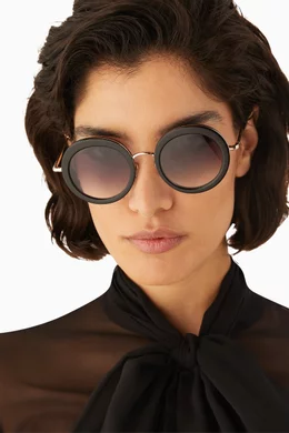 Buy Jimmy Fairly Black The Gina Round Sunglasses in Acetate  display picture 3