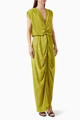 green emerald velvet dress Good American Women's Always Fits Plisse Maxi Dress, Black001, 00-0 at  Amazon Women's Clothing store