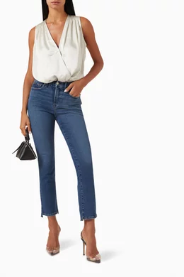 Buy Good American Neutral Georgette Wrap Bodysuit in Satin For