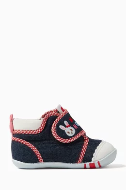 Buy Miki House Blue Bunny First Walker Shoes in Denim For Baby