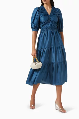 sea kyle silk dress There's strength in softness, and this dress proves it. The Sea Kyle Puff  Sleeve Silk Midi Dress is exactly the kind of piece Maddie would reach for  when she wants to feel