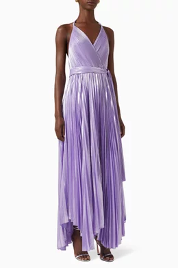 chinese dress ladies alice + olivia Women's Arista Sleeveless Cross Back Pleat Maxi Dress,  Solstice, Purple, 0 at Amazon Women's Clothing store main image 0