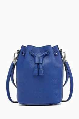 Buy MCM Blue Mini Drawstring Hobo Bag in Leather For Women Online Ounass Oman