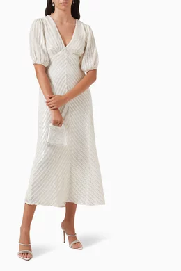 rixo steph sequin dress Buy RIXO Neutral Steph V-neck Midi Dress in Sequin For Women Online