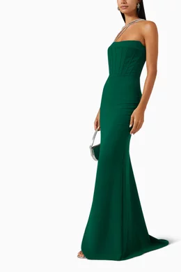 Buy Tarik Ediz Green Gloin Dress in Crepe For Women Online | Ounass Oman