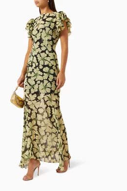 Buy De La Vali Black Bougainvillea Maxi Dress in Chiffon For Women Online