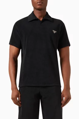 Buy Prada Black Logo Polo Shirt in Terrycloth For Men Online