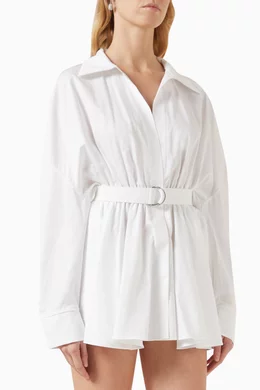 open lace back dress Norma Kamali Oversized Shirted Bottom Mini Dress
