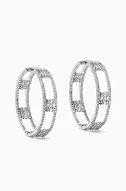 Buy CZ by Kenneth Jay Lane Silver 2 Row Baguette Hoop Earrings in Rhodium plated Brass For Women Online Ounass Oman