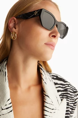 Buy Tory Burch Black Kira Quilted Irregular Sunglasses in  display picture 1