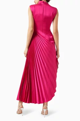 Buy CHATS by C.DAM Pink Asymmetrical Pleated-skirt Midi Dress in 3D Spandex  For Women Online | Ounass Oman