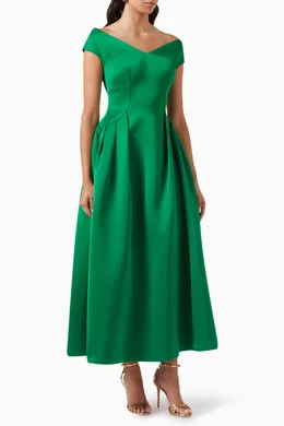 Buy CHATS by C.DAM Green A-shape Midi Dress in Twisted Woven Fabric For  Women Online | Ounass Oman